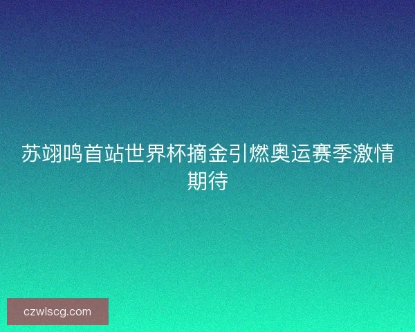 苏翊鸣首站世界杯摘金引燃奥运赛季激情期待